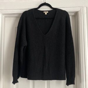 J Crew Black Cashmere Ribbed V Neck Sweater Size L